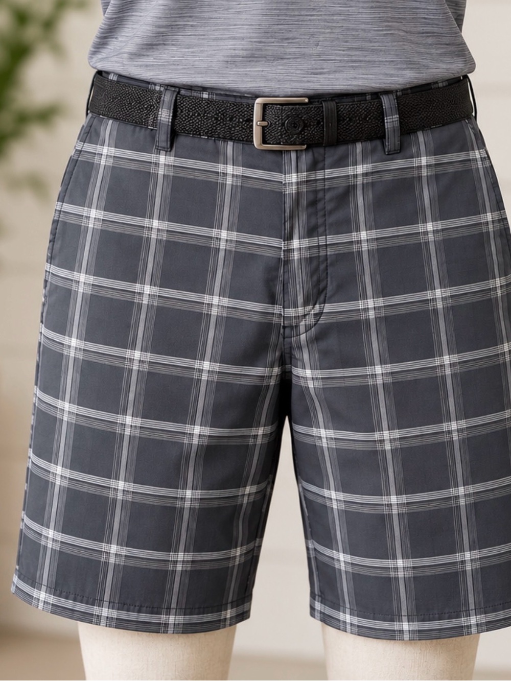 Greg Norman Signature Series Plaid Golf Shorts Men's 34 Charcoal Black Stretch